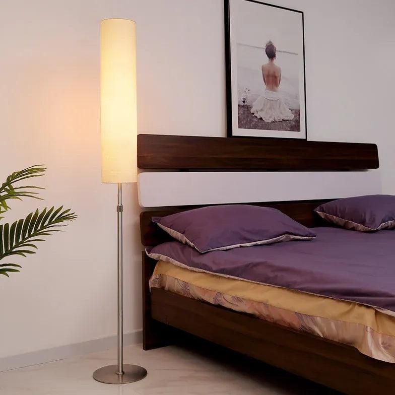 Lindara - Lámpara de Pie Columna Alta con Pantalla de Tela Blanca