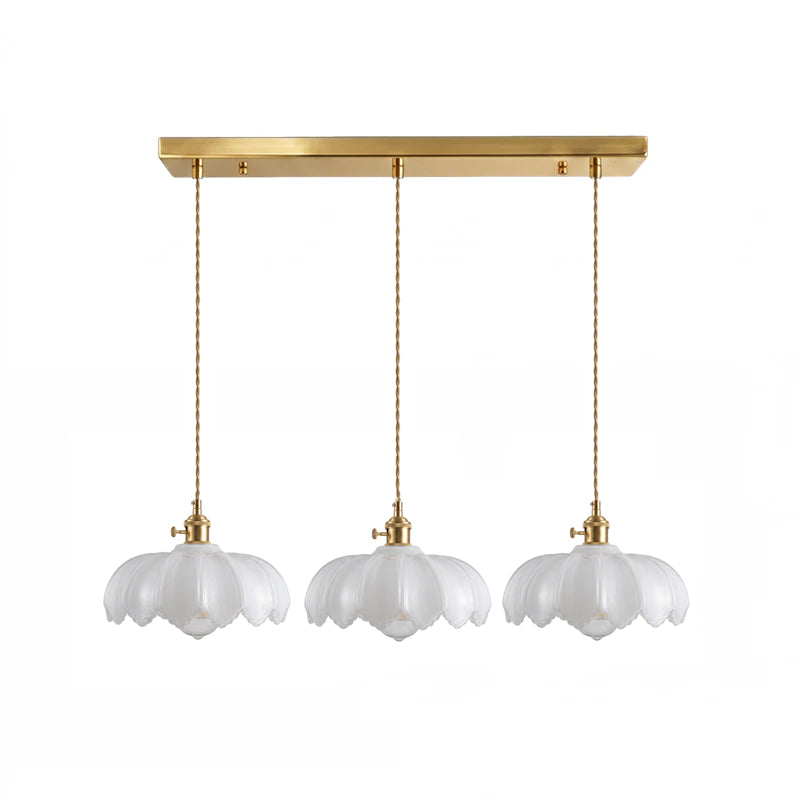 Lámpara colgante retro de latón Esmalda – 3 luces cristal blanco