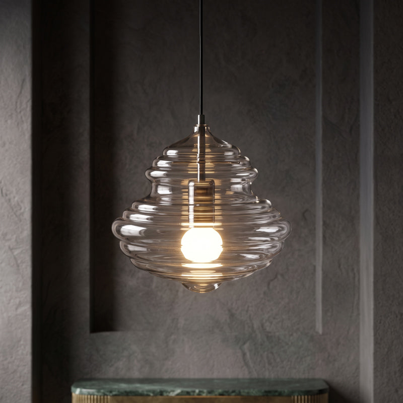 Lámpara colgante de cristal Fluvia sobre una mesa de comedor – imagen 24