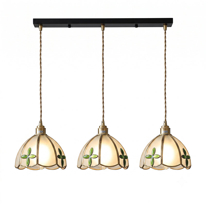 Lámpara colgante de vidriera Gemila – blanco y verde, 3 luces
