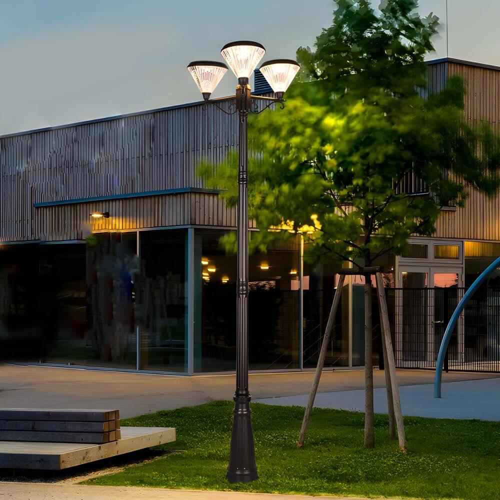 Iranza - Farola Solar de Jardín LED de Tres Brazos Aluminio Negro
