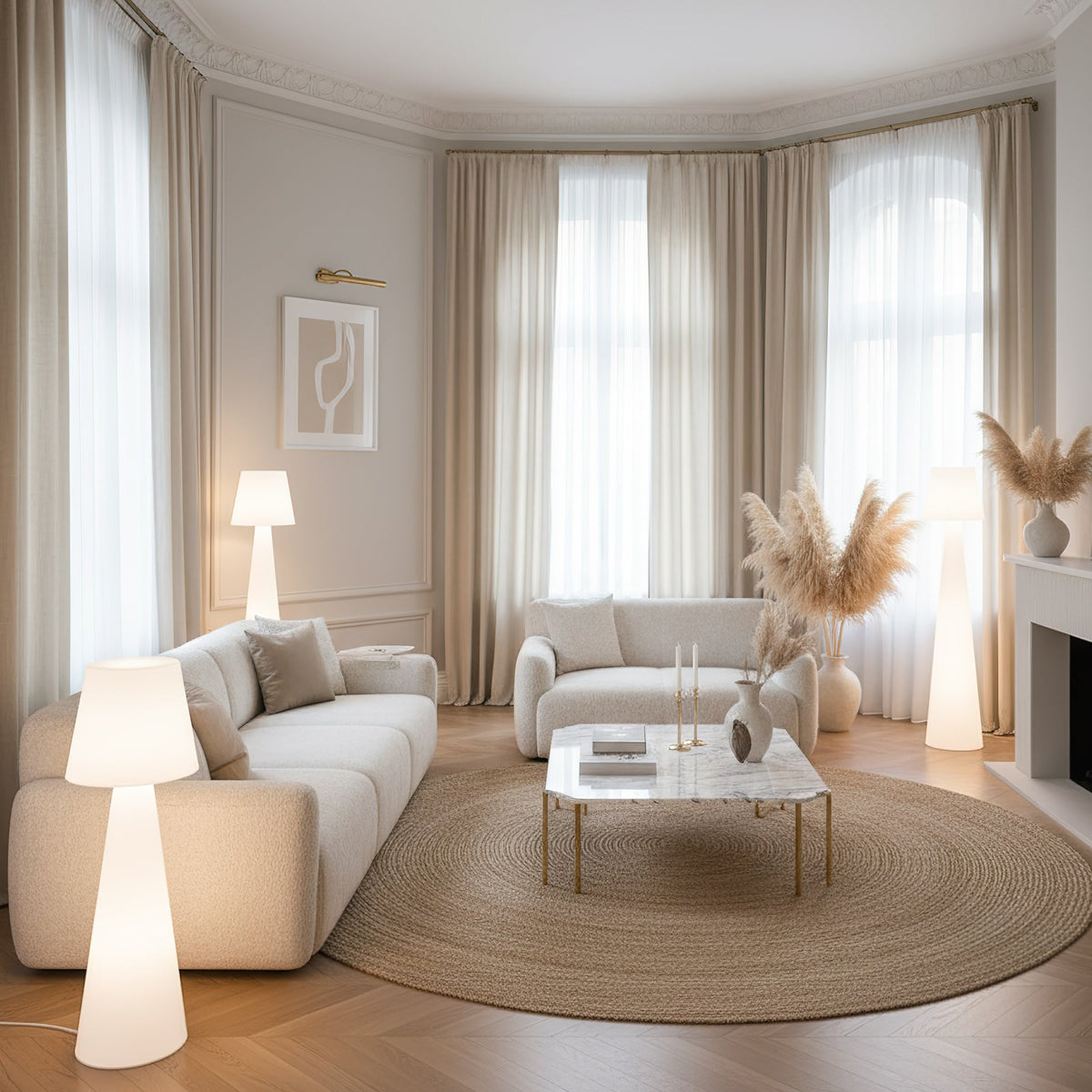 Lámpara de pie exterior Jelisa – en un salón luminoso