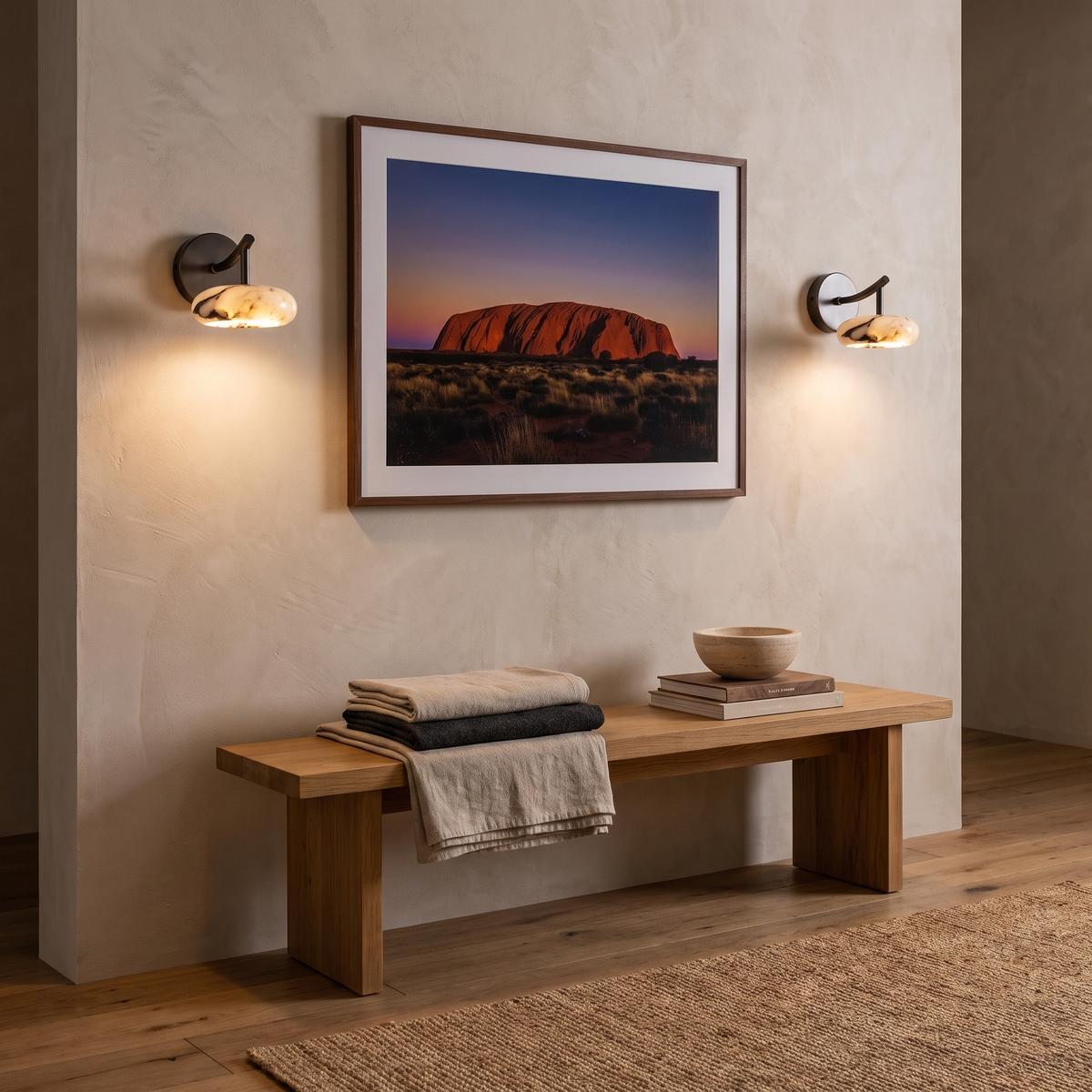 Aplique de pared LED de mármol Wacanto – en un salón