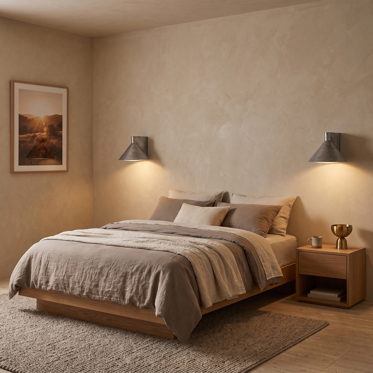 Aplique de pared LED Xaferra de hierro forjado – junto a la cama en un dormitorio