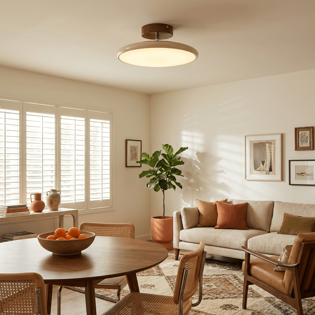Lámpara de techo orientable Vaivén en un salón de estilo cálido – imagen 12