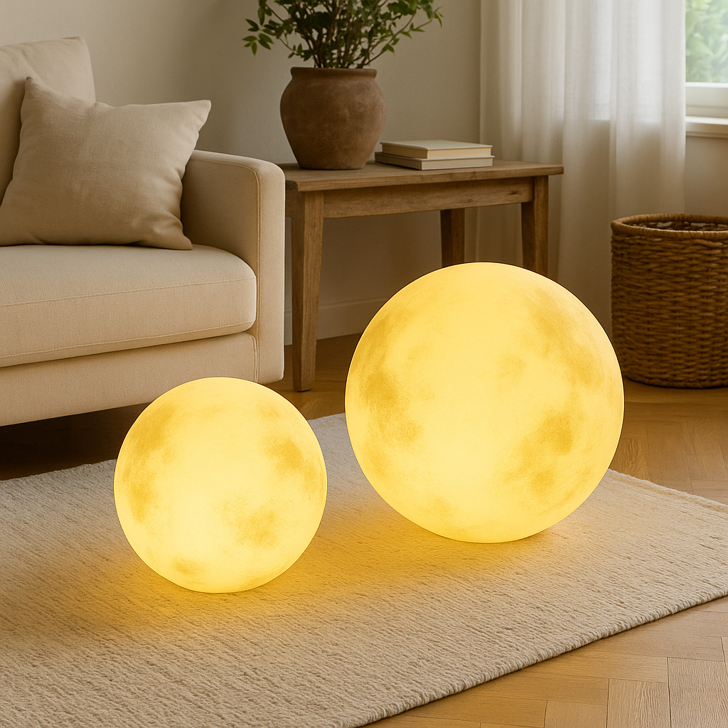 Lámpara luna LED para jardín Selene iluminando el jardín de noche – imagen 6