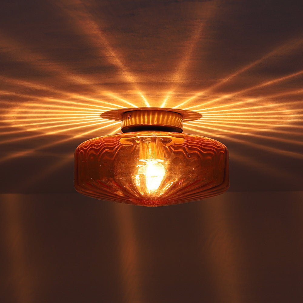Lámpara de techo de cristal estriado Melara – cristal ámbar