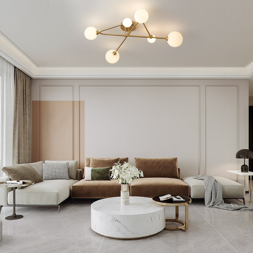 Lámpara sputnik lineal Uranela en un salón mid-century – imagen 3