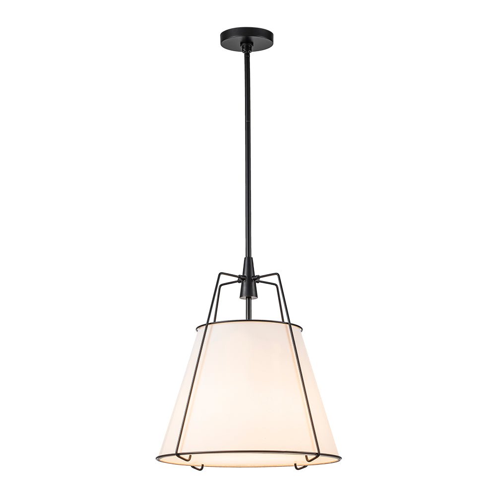 Lámpara colgante de tela con jaula cónica Tambela – blanco y negro, Ø 38 cm