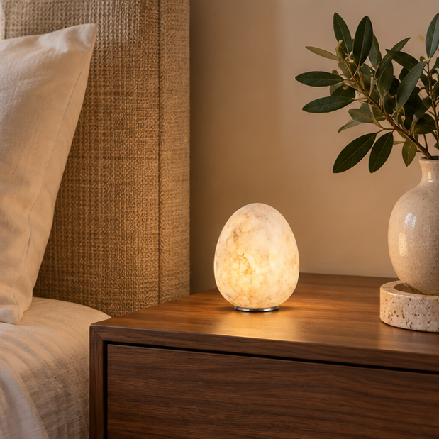 Luvelia - Lámpara de Mesa Recargable de Alabastro Natural Táctil
