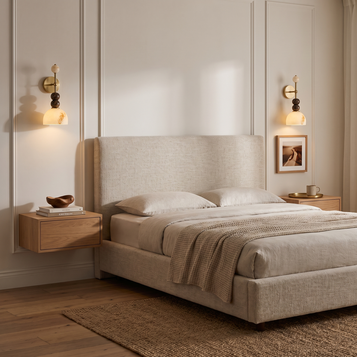 Aplique de pared Umarela de mármol y latón – a ambos lados de la cama