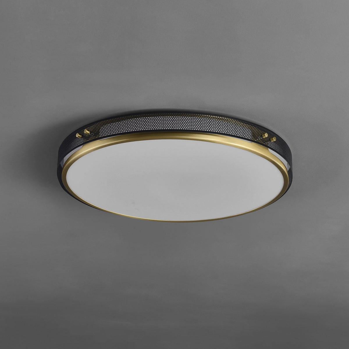 Brunela - Plafón LED de Techo con Malla Negra y Aro de Latón Minimalista