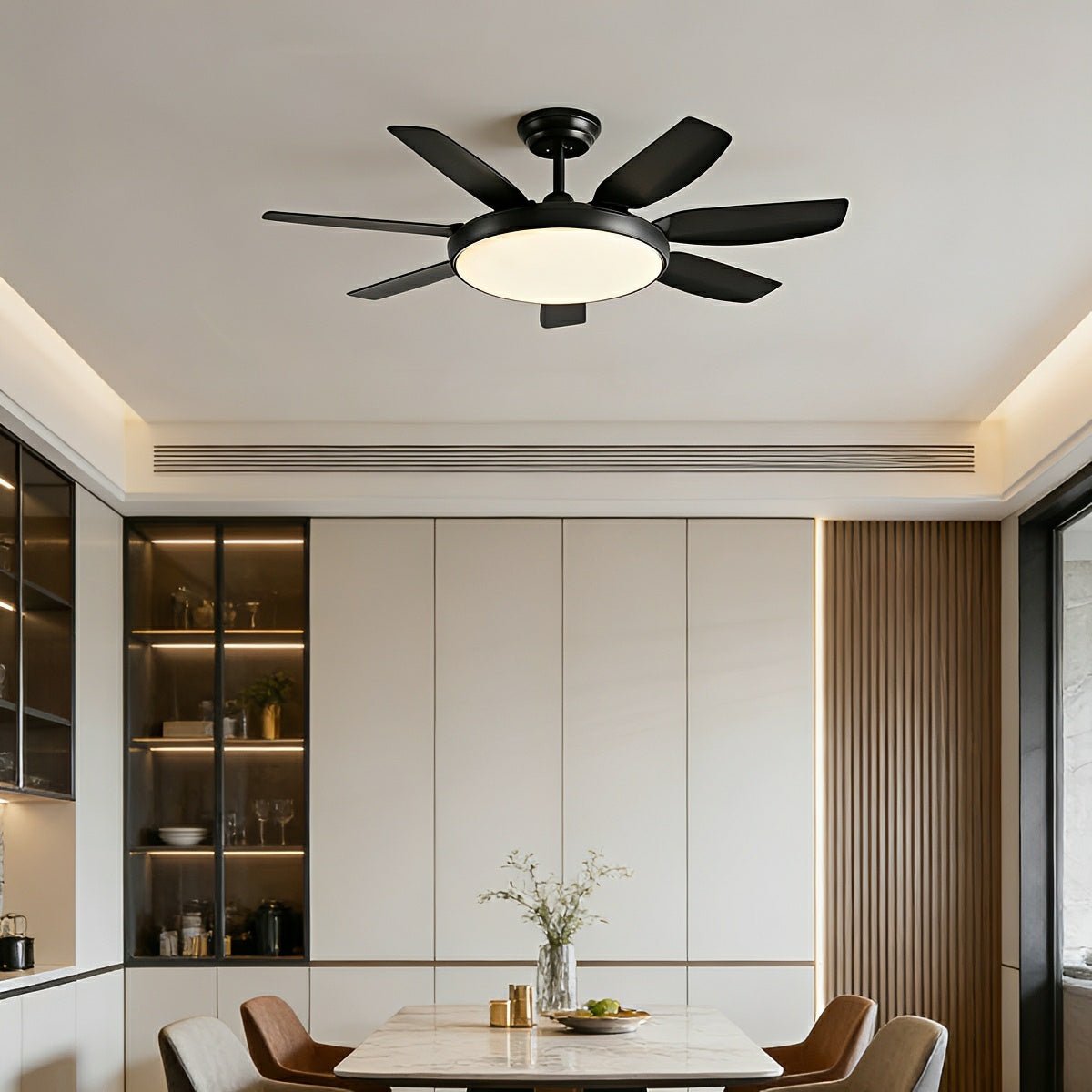 Ventilador de techo con luz Nevisca en un salón nórdico amplio – imagen 2