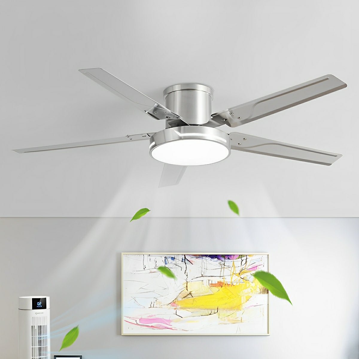 Ventilador de techo con luz Trébela en un salón contemporáneo – imagen 4