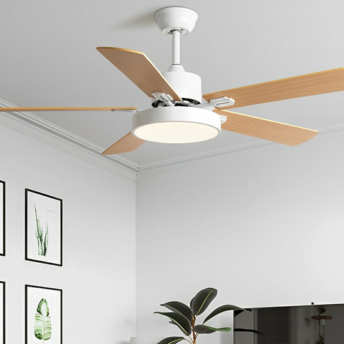 Ventilador de techo con luz Rosal en un salón moderno – imagen 2