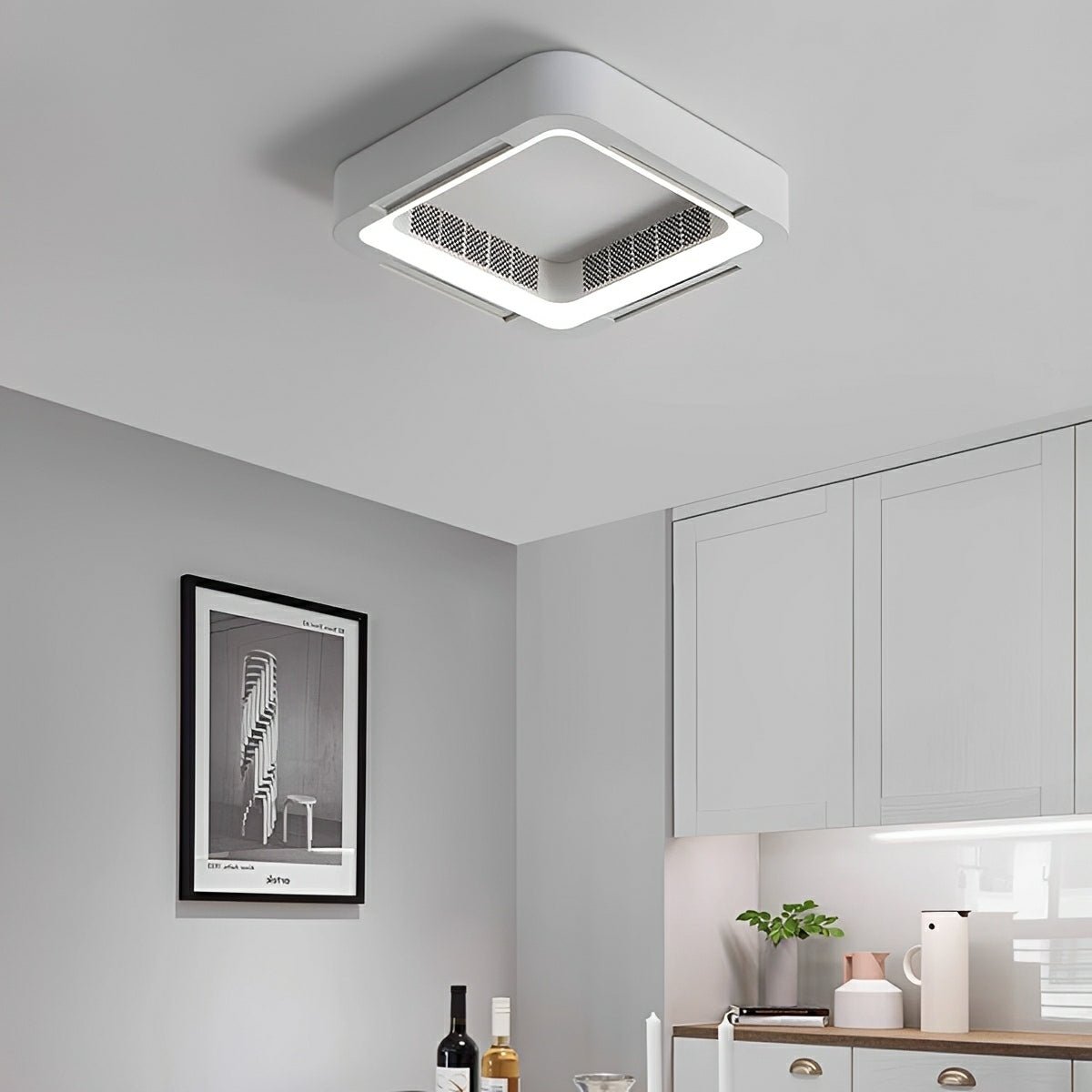 Ventilador de techo sin aspas Lenara en un salón minimalista – imagen 2