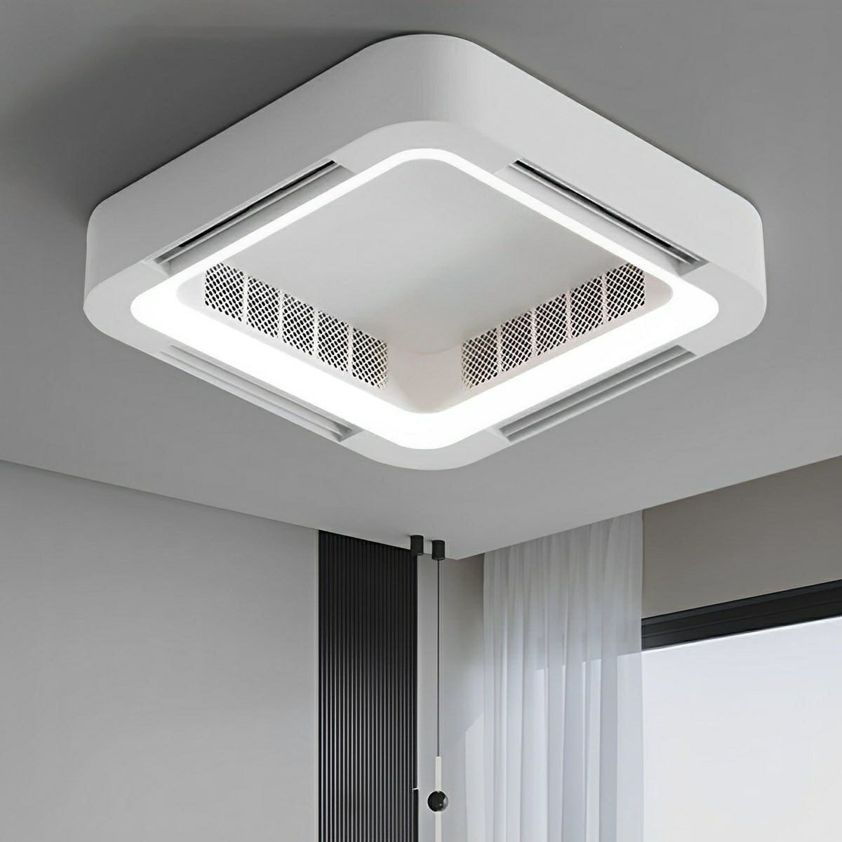 Ventilador de techo sin aspas Lenara en un salón minimalista – imagen 5