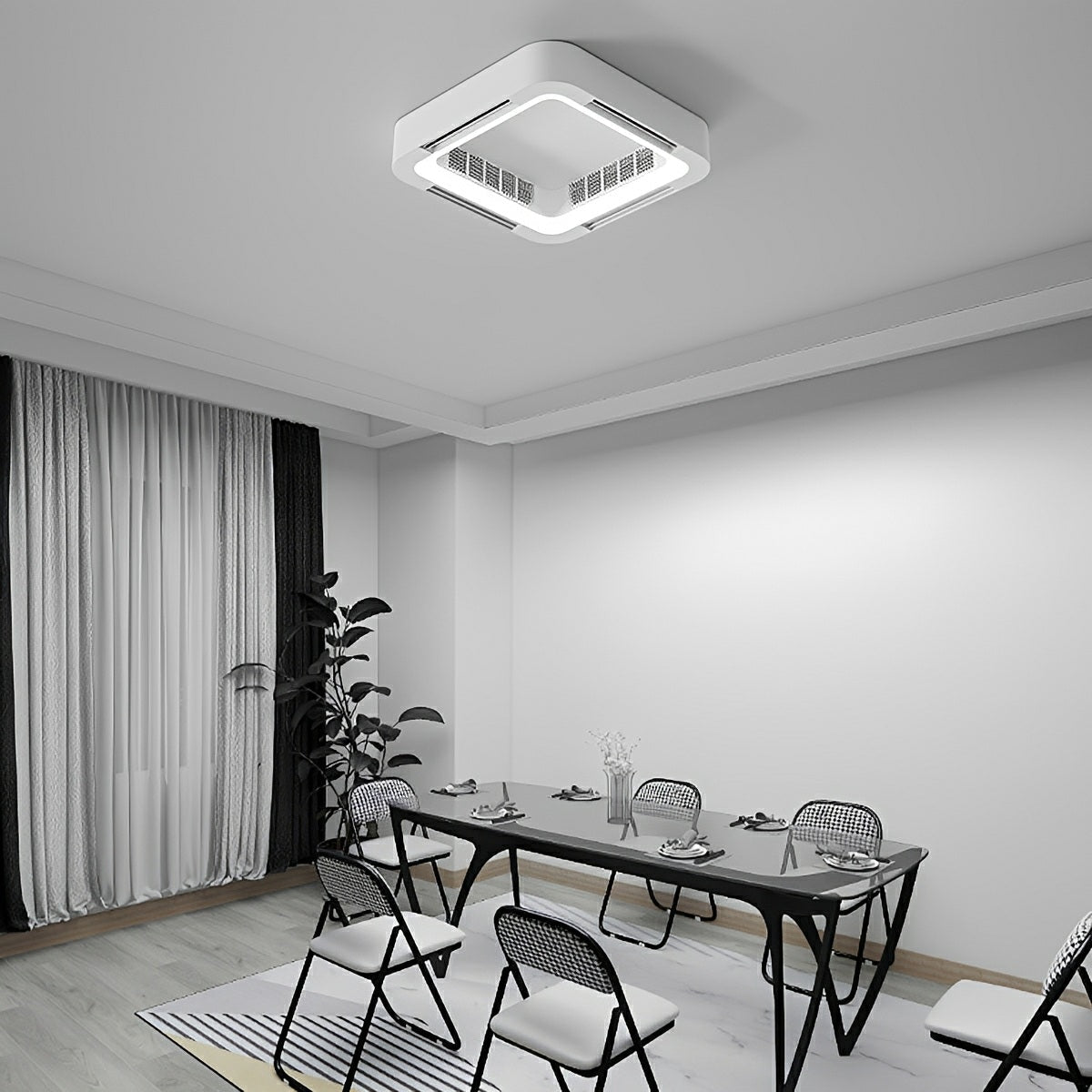 Ventilador de techo sin aspas Lenara en un salón minimalista – imagen 3