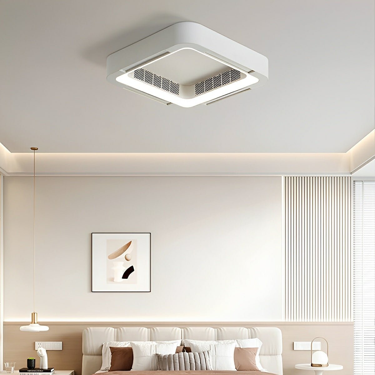 Ventilador de techo sin aspas Lenara en un salón minimalista – imagen 4