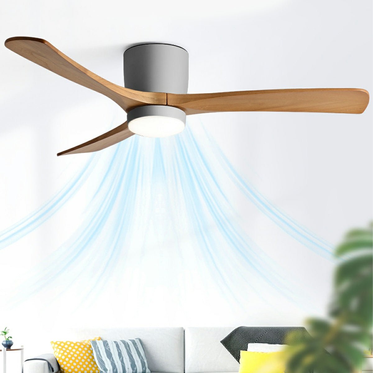 Ventilador de techo con luz Saucela en un salón nórdico – imagen 4