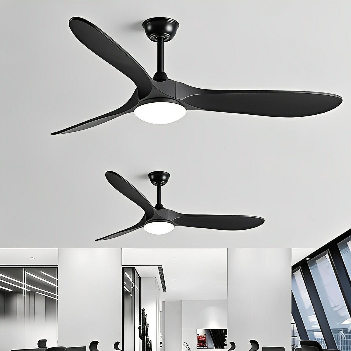 Ventilador de techo con luz Aldena en un salón nórdico – imagen 3