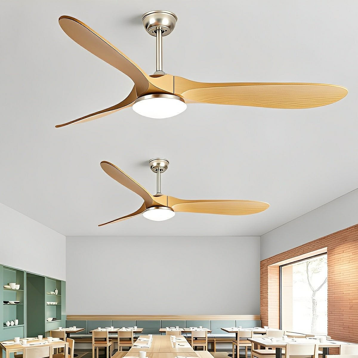 Ventilador de techo con luz Aldena en un salón nórdico – imagen 2