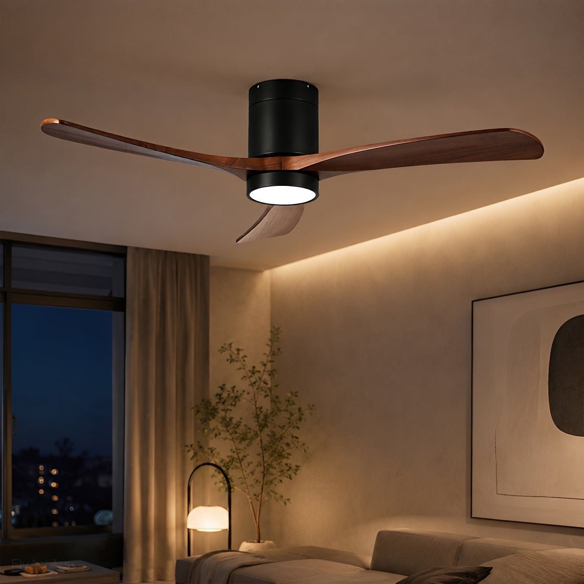 Ventilador de techo con luz Vernia en un salón moderno – imagen 2