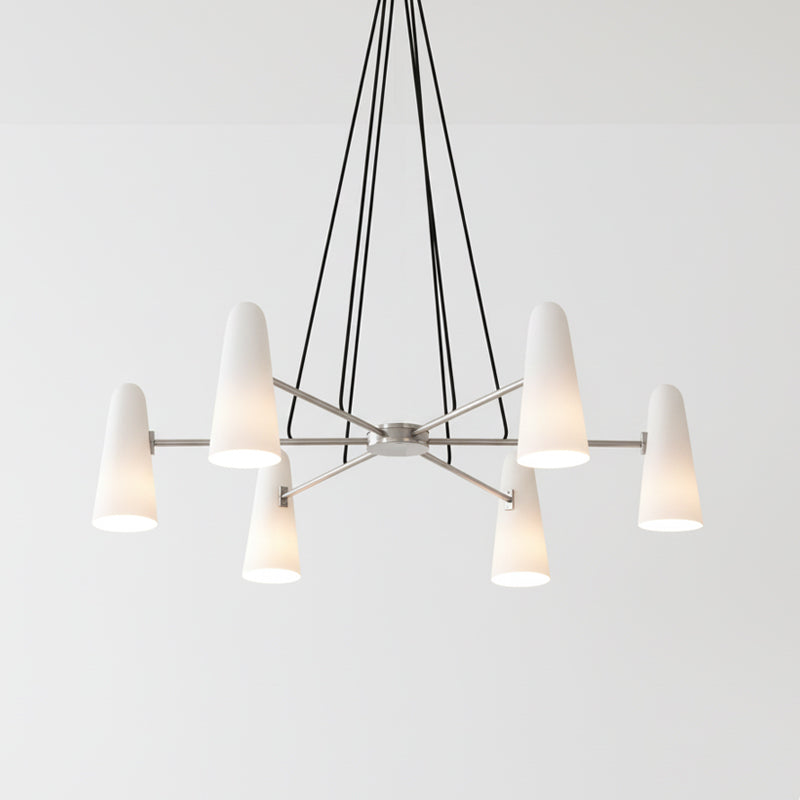 Lámpara araña de latón Valdora – níquel y blanco, 6 luces · Ø 80 cm