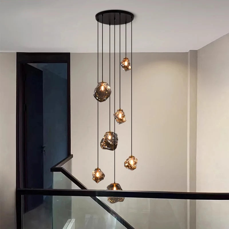 Lámpara araña para escalera Escalina – 7 luces en gris ahumado