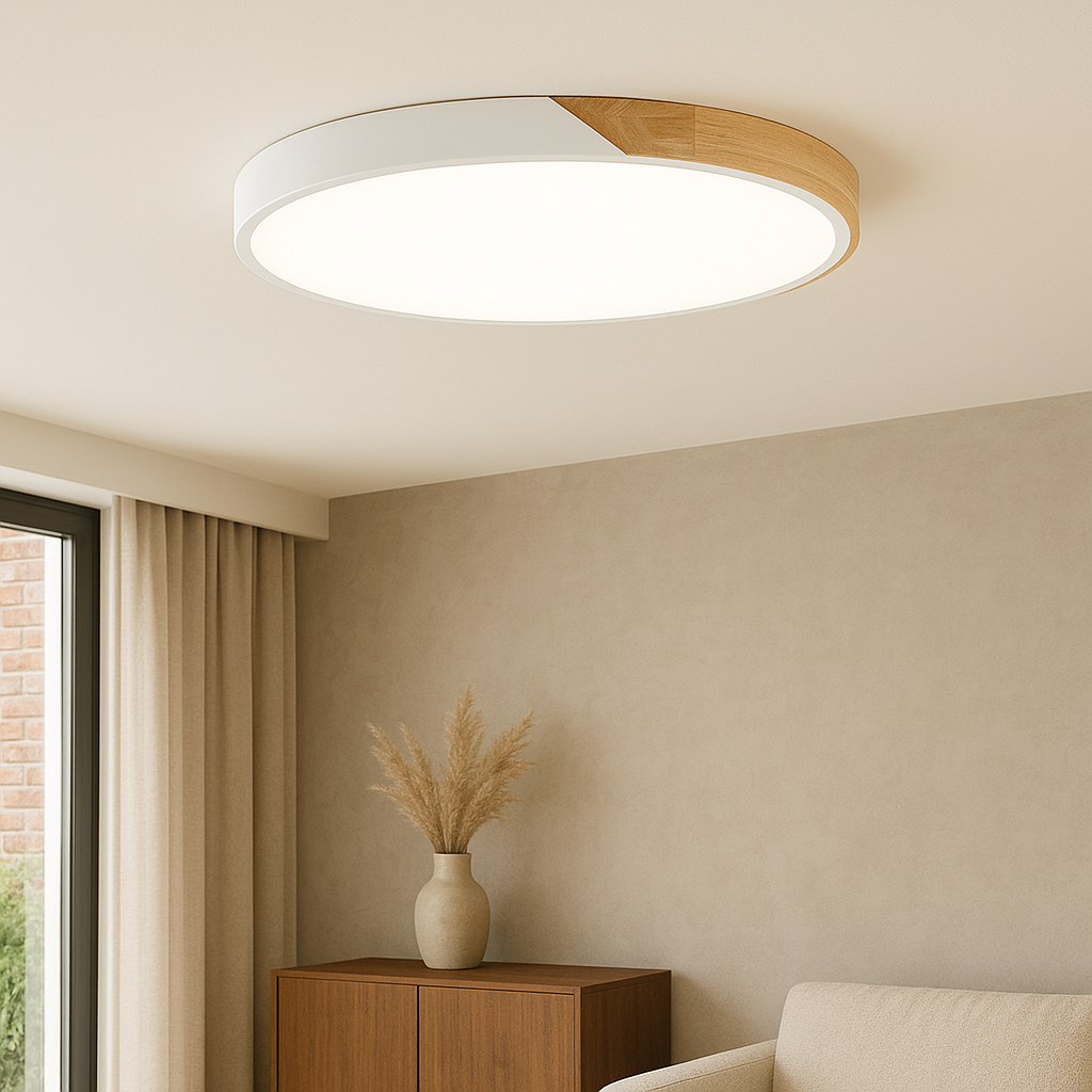 Lámpara de techo nórdica de madera Tilena en un dormitorio sereno – imagen 2