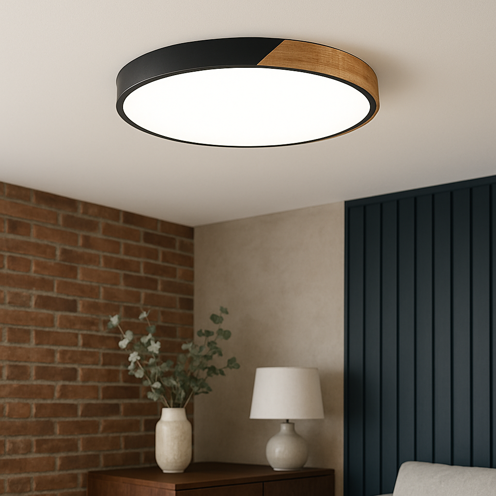 Lámpara de techo nórdica de madera Tilena en un dormitorio sereno – imagen 3