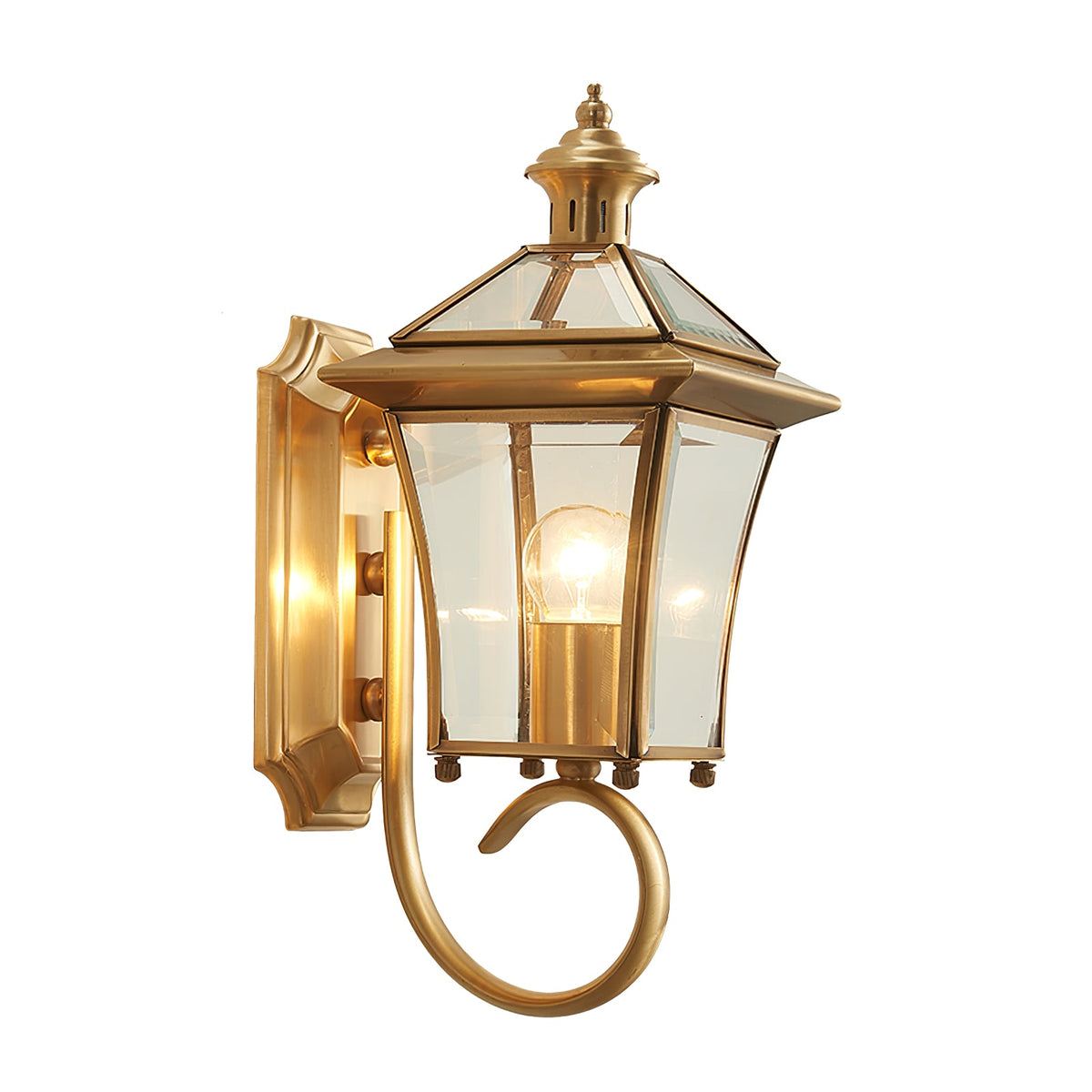 Nurela - Farol de Pared Exterior Clásico de Latón y Vidrio Transparente