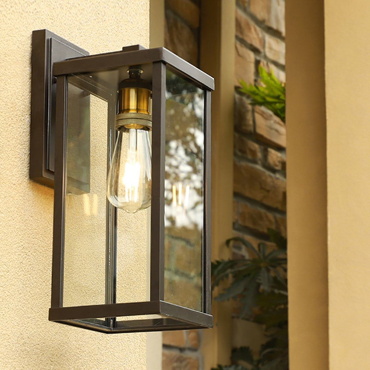 Ofira - Farol de Pared Exterior de Cristal y Aluminio Negro Moderno