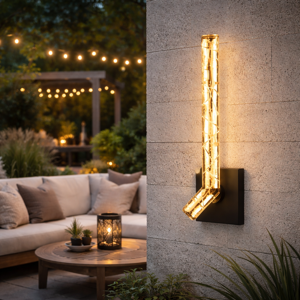 Oscena - Aplique de Pared Exterior LED con Barra de Cristal Acodada
