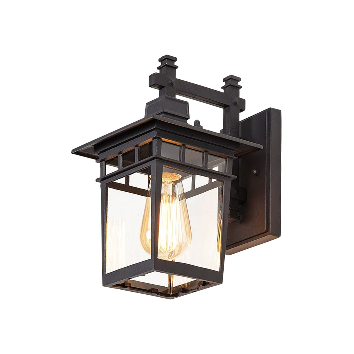 Aplique de pared exterior Varola farol negro – vista de perfil con bombilla de filamento