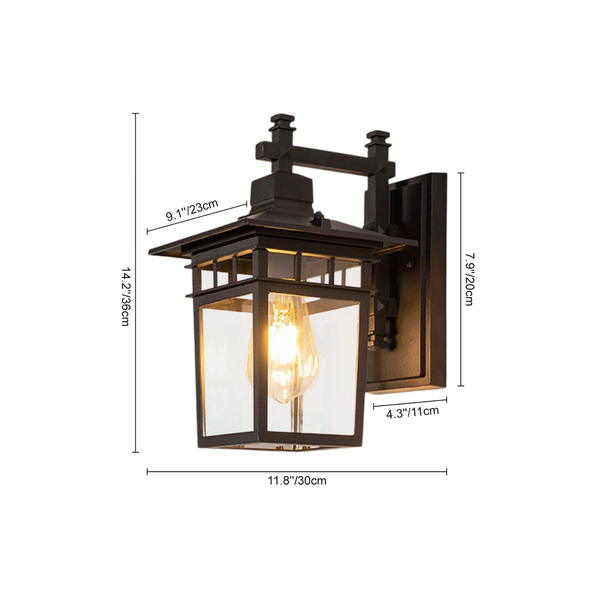 Aplique de pared exterior Varola farol negro – medidas del tamaño mediano