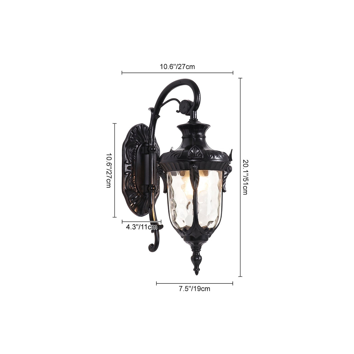 Farol de pared exterior clásico Zalumbra – medidas del farol