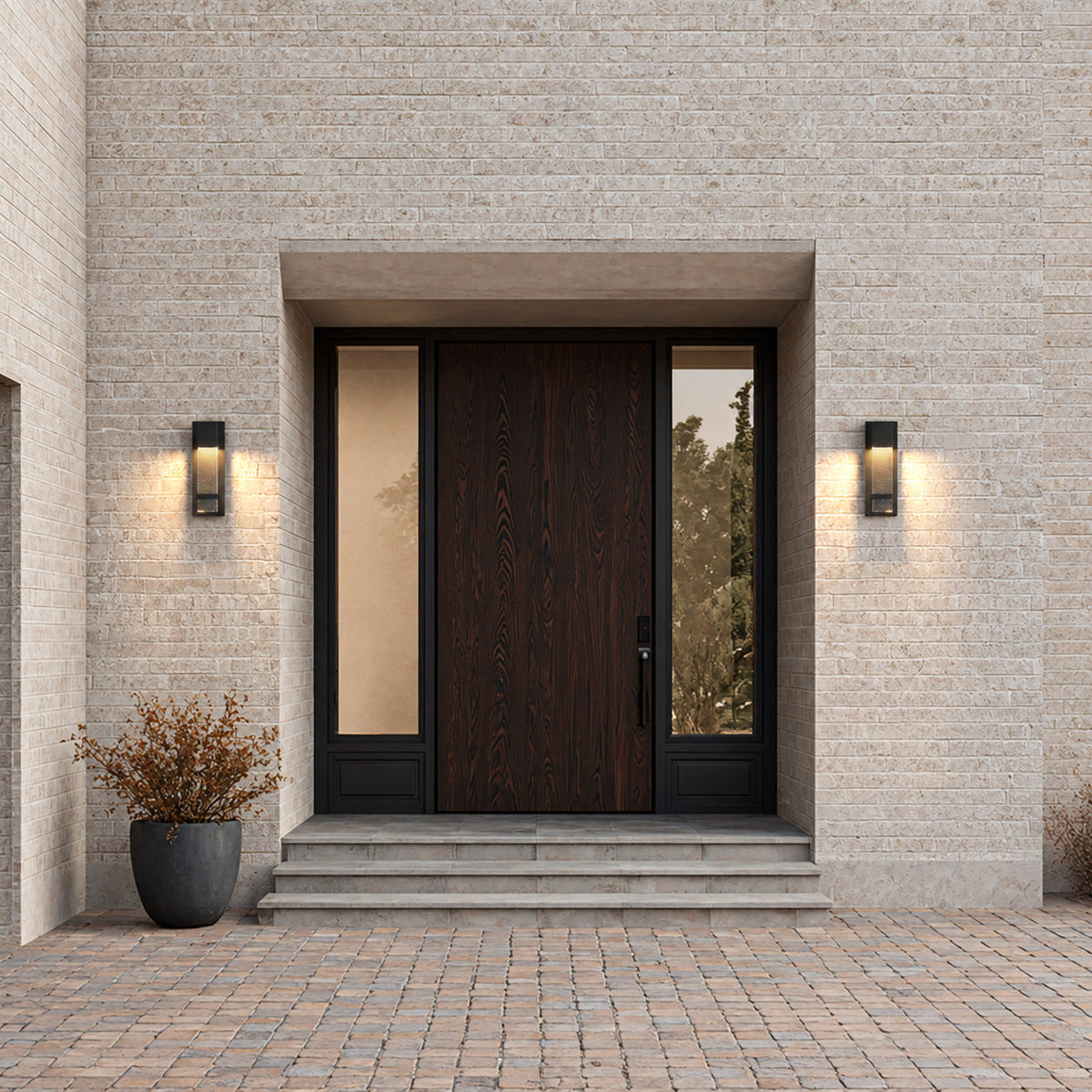 Aplique de pared exterior Yestrela con cristal de burbujas – pareja de apliques enmarcando la puerta de entrada