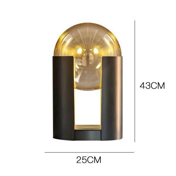 Tolvia - Lámpara de Mesa Esfera de Cristal Ámbar con Soporte de Hierro