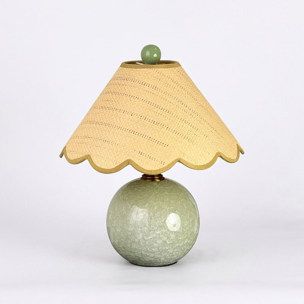 Lámpara de mesa de cerámica Rizona – verde celadón con pantalla cónica