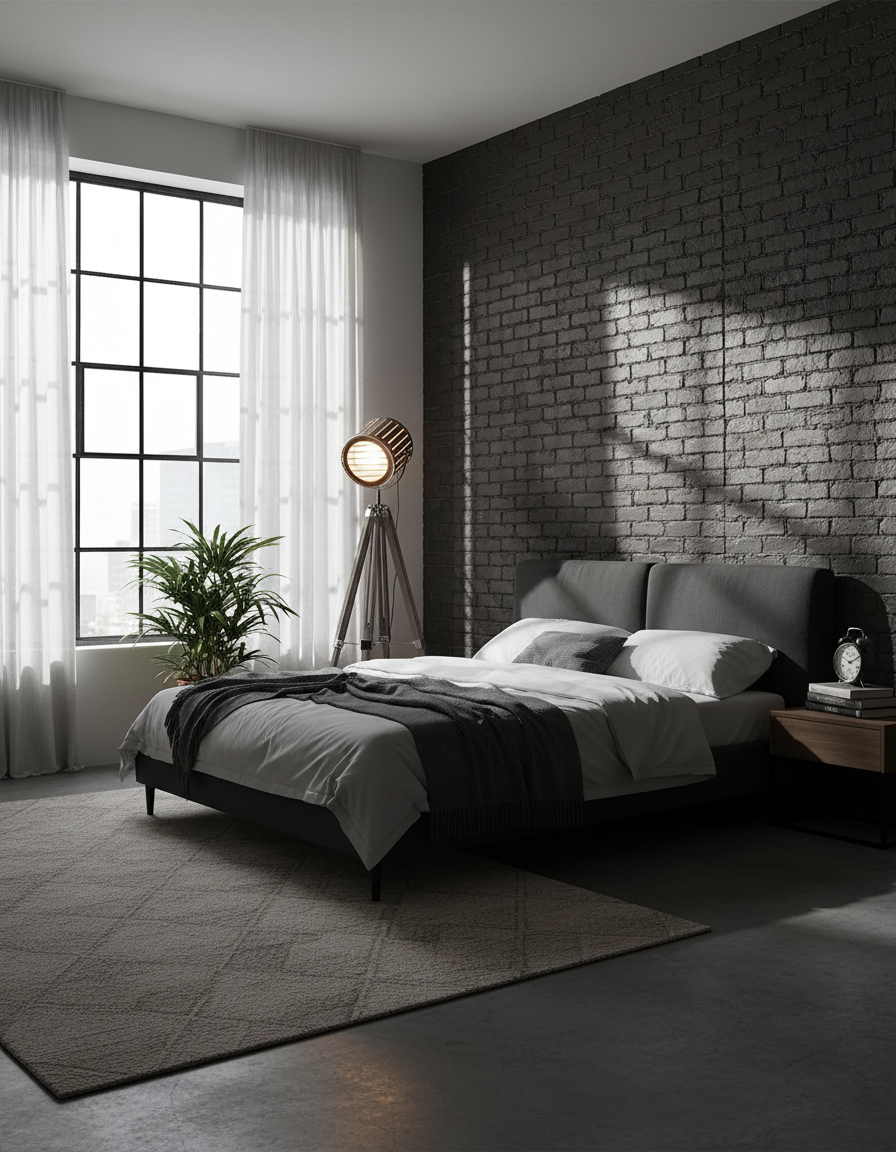 Lámpara de pie trípode Rodira en un salón de estilo industrial – imagen 16