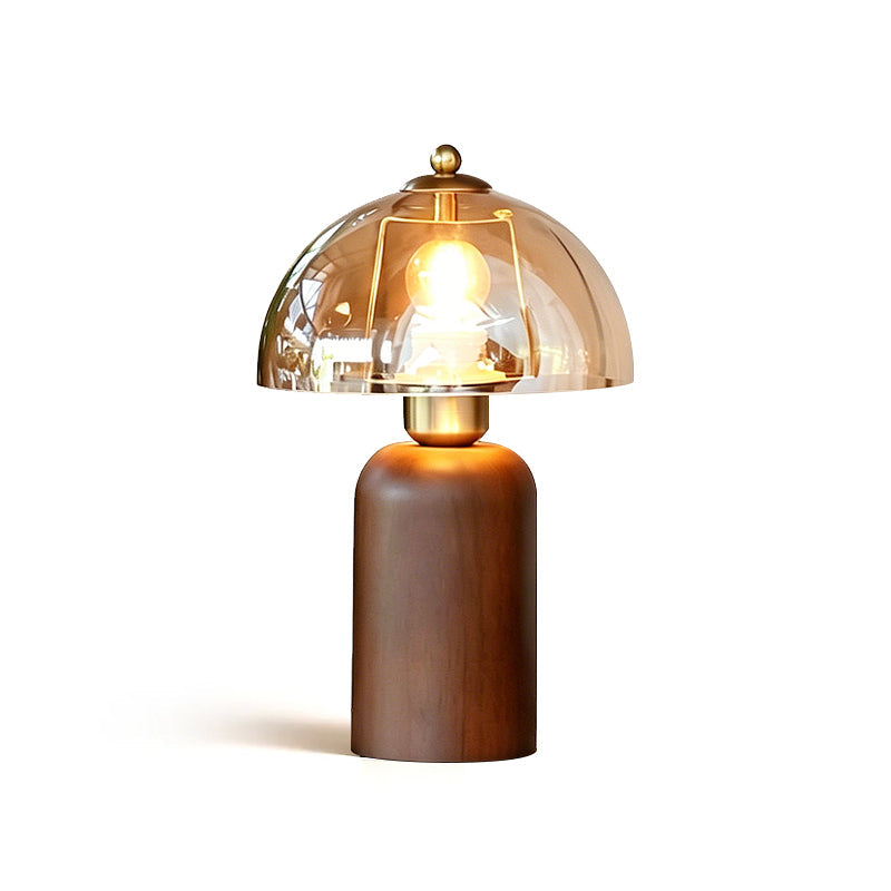 Rubana - Lámpara de Mesa de Madera con Cúpula de Cristal Ámbar Retro