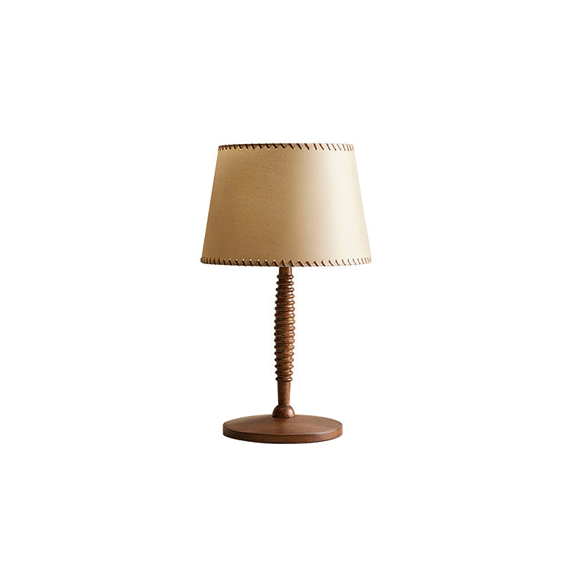 Rueca - Lámpara de Mesa de Madera Torneada con Pantalla Cosida Retro