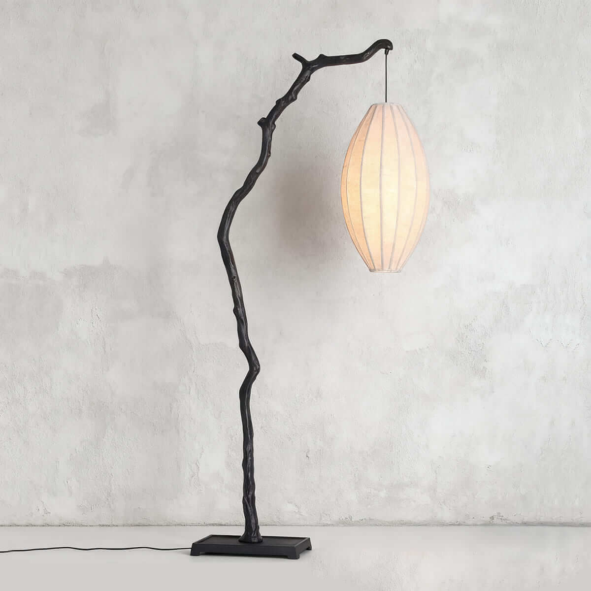 Lámpara de pie rama con farol de tela Sarmela – negra 175 cm