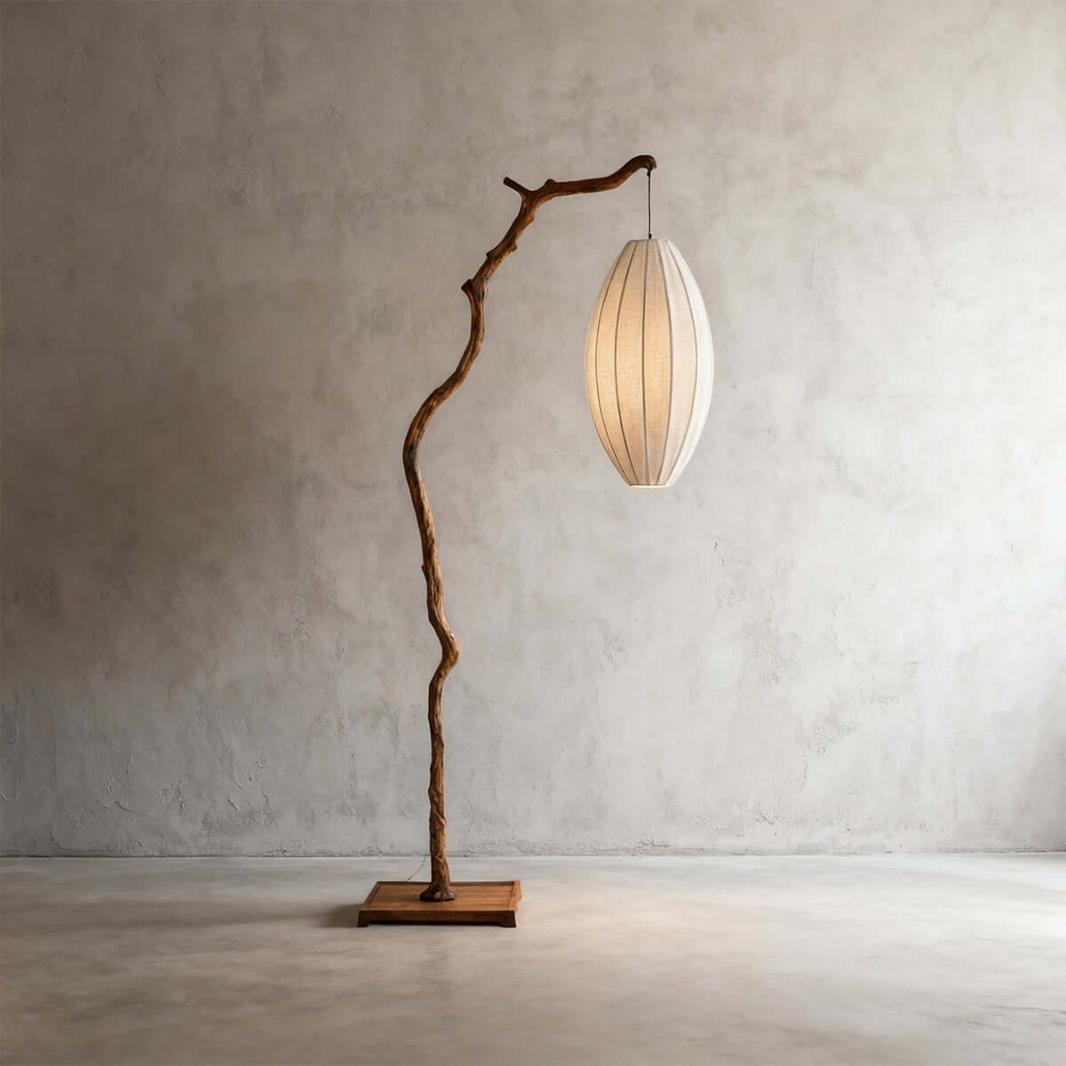 Lámpara de pie rama con farol de tela Sarmela – marrón 175 cm