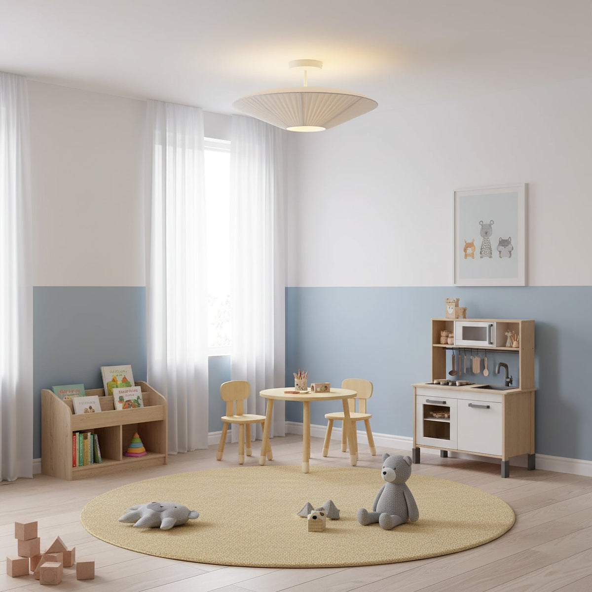 Plafón de techo de tela Sedalia en un salón luminoso – imagen 14