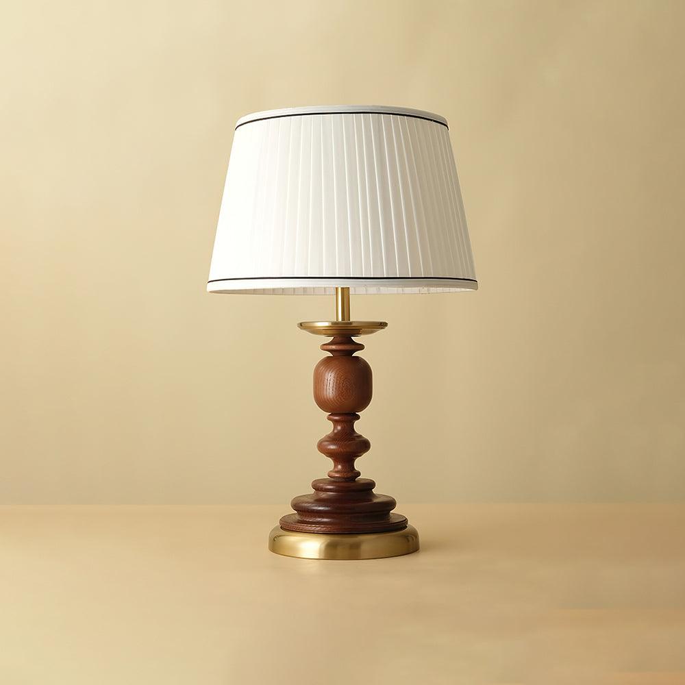 Sentero - Lámpara de Mesa Clásica de Madera Torneada con Pantalla Plisada