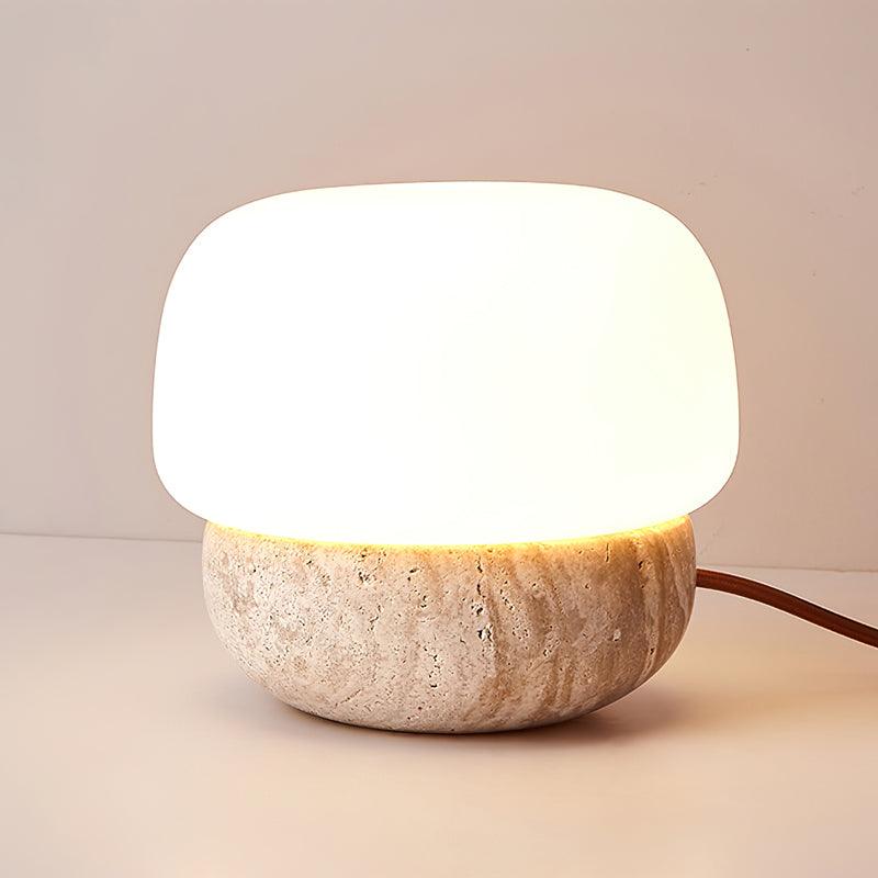 Setina - Lámpara de Mesa Seta de Travertino con Pantalla de Cristal Opal