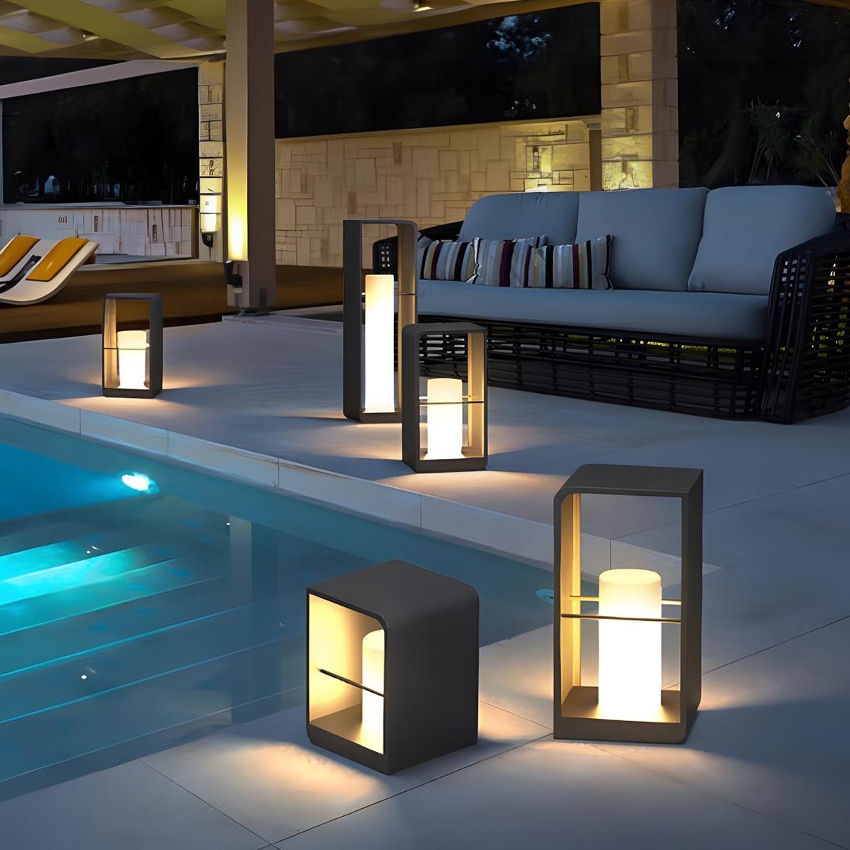 Molvela - Farol LED de Jardín Exterior con Marco y Cilindro de Luz