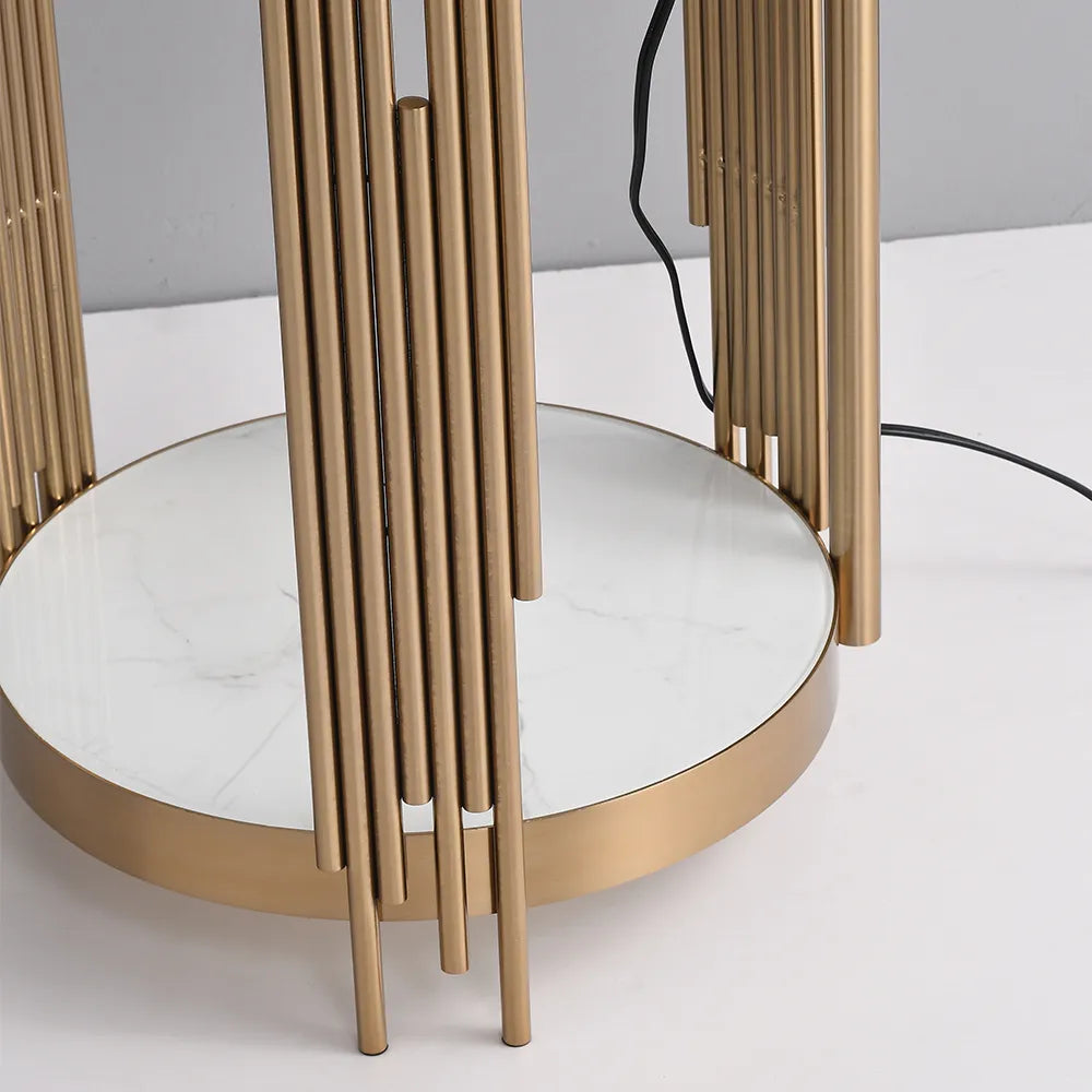Lámpara de pie arco dorada Solmesa con mesa auxiliar – varillas doradas de la base